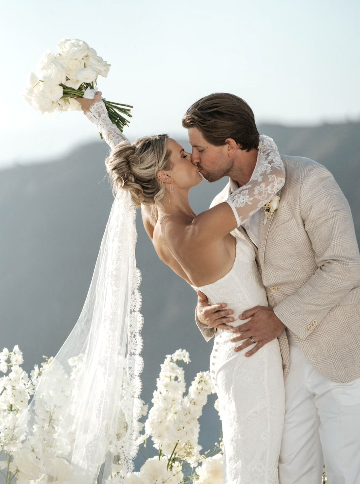 Bride at a window in Santorini