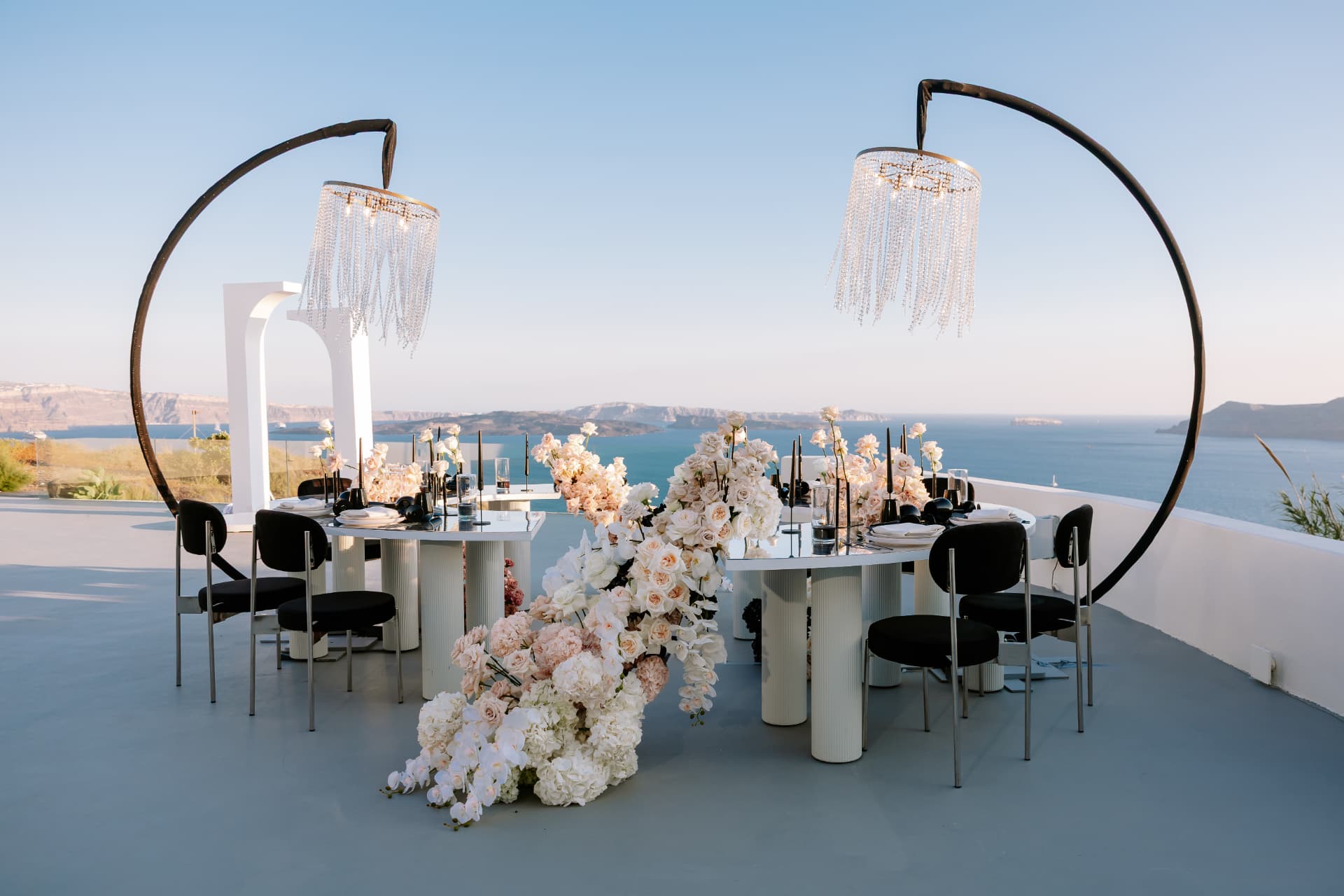 Caldera vows framed by cascading white florals